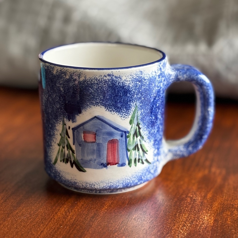 Marketplace Made In Italy Rustic Coffee Mug with Cabin Scene Holiday